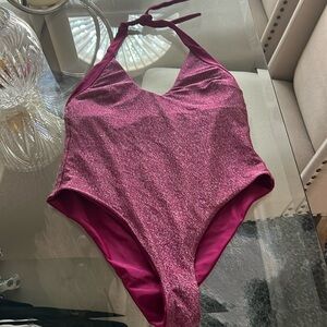 Shimmery maroon colored one piece bathing suit
